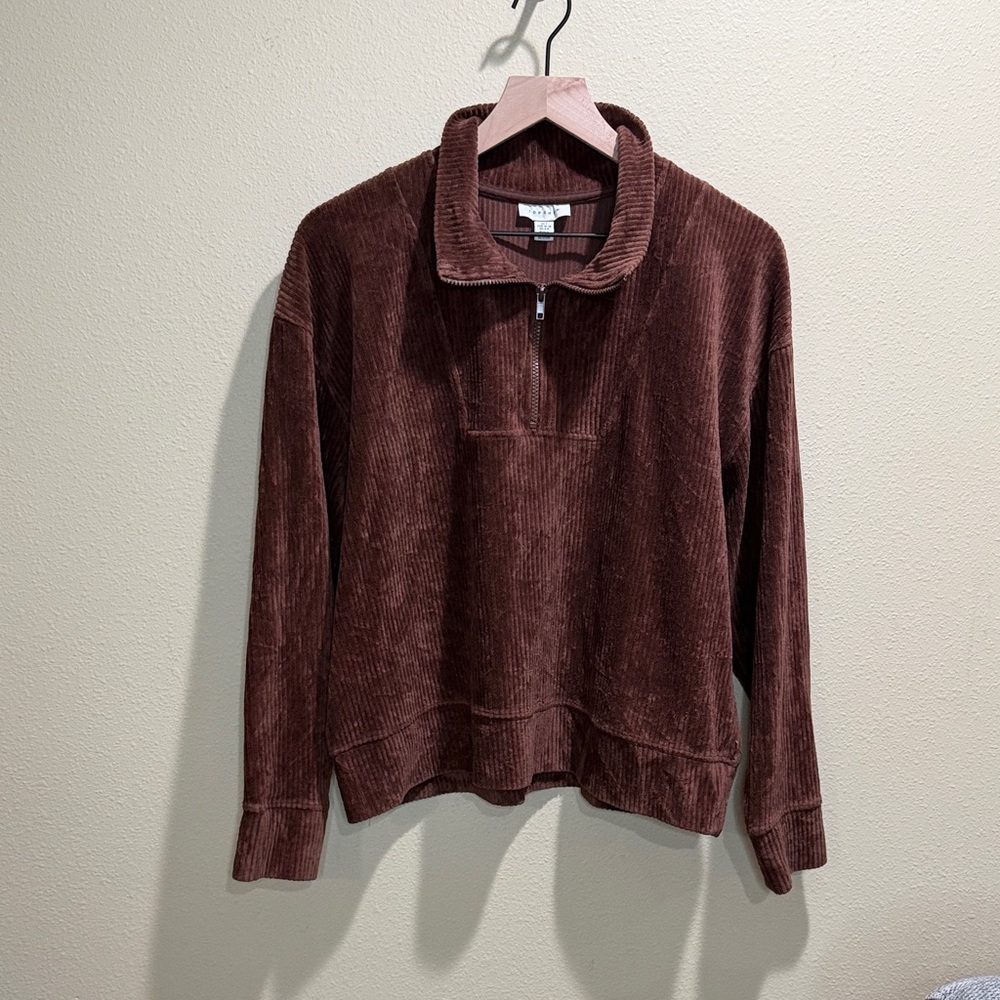 Topshop Ribbed Corduroy Velour Half Zip Sweatshirt size 4-6